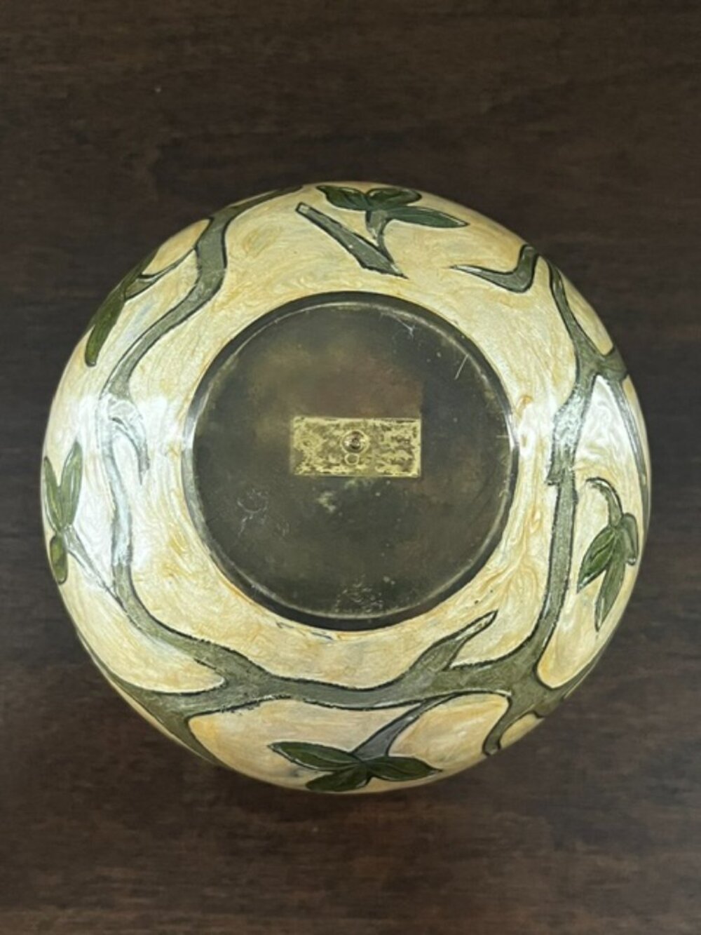 Brass Vase Enamel Overlay Floral Vine Design Metal Pink Green - Picture 6 of 6